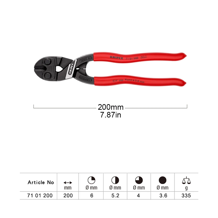 KNIPEX 71 01 200 Compact Bolt Cutter Diagonal Pliers High Quality Materials and Precision Craftsmanship Extend Service Life