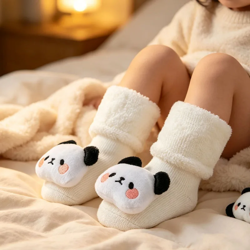 1-10Pairs Thick Terry Baby Non Slip Socks with Grippers Warm Soft Cotton Anti Skid Crew Socks for Toddler Infant Boys Winter