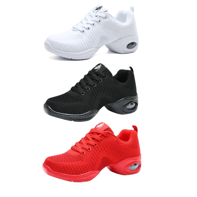 Women Breathable Mesh Dance Shoes Knitted Girls Modern Jazz Dancing Shoes Hight-increased Lady Outdoor Casual Sneakers