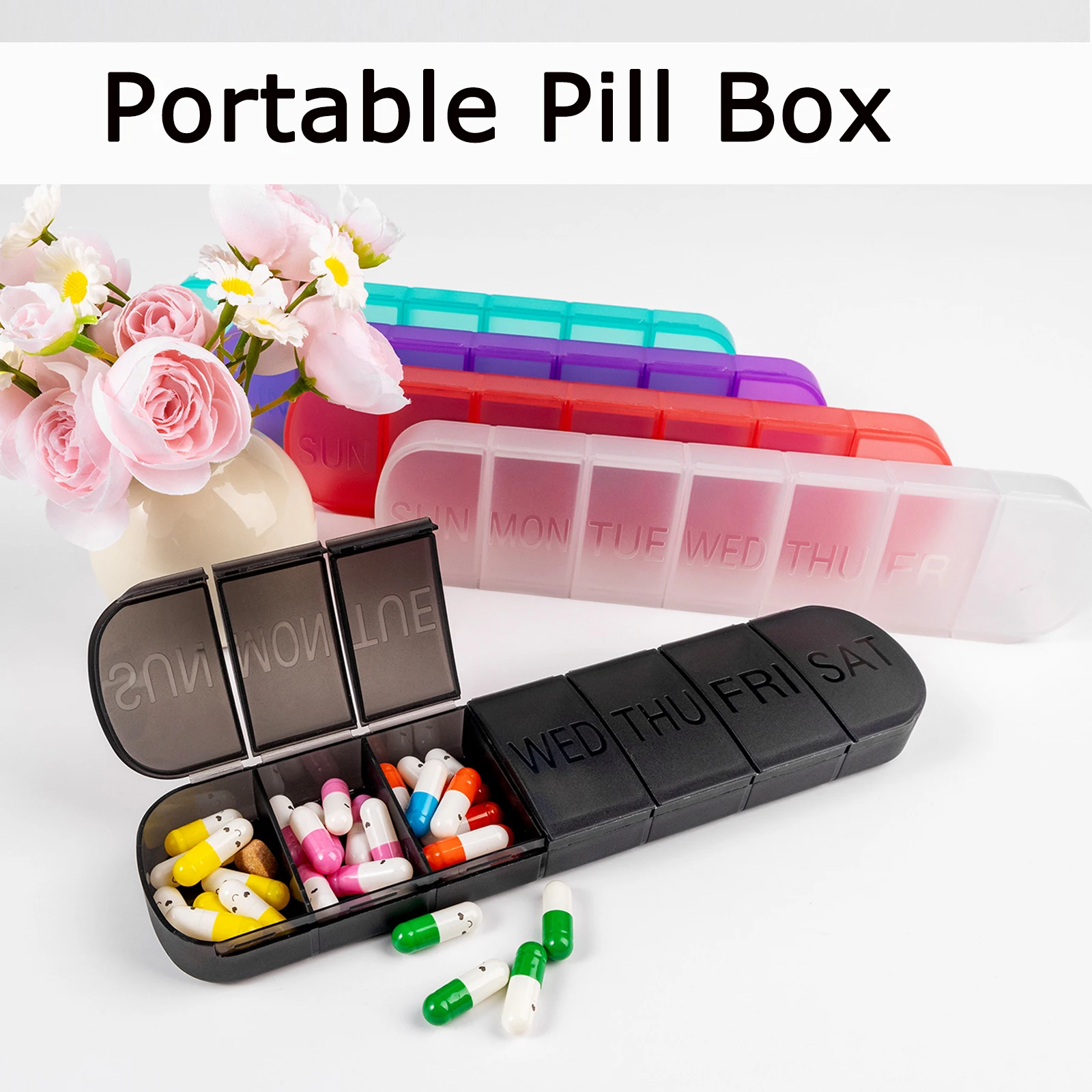 7-Cell Pill Storage Box Sealed Strip Packing Arrangement Pp Anti-Slip Wear-Resistant Pocket Pill Box Clip Design Large Capacity