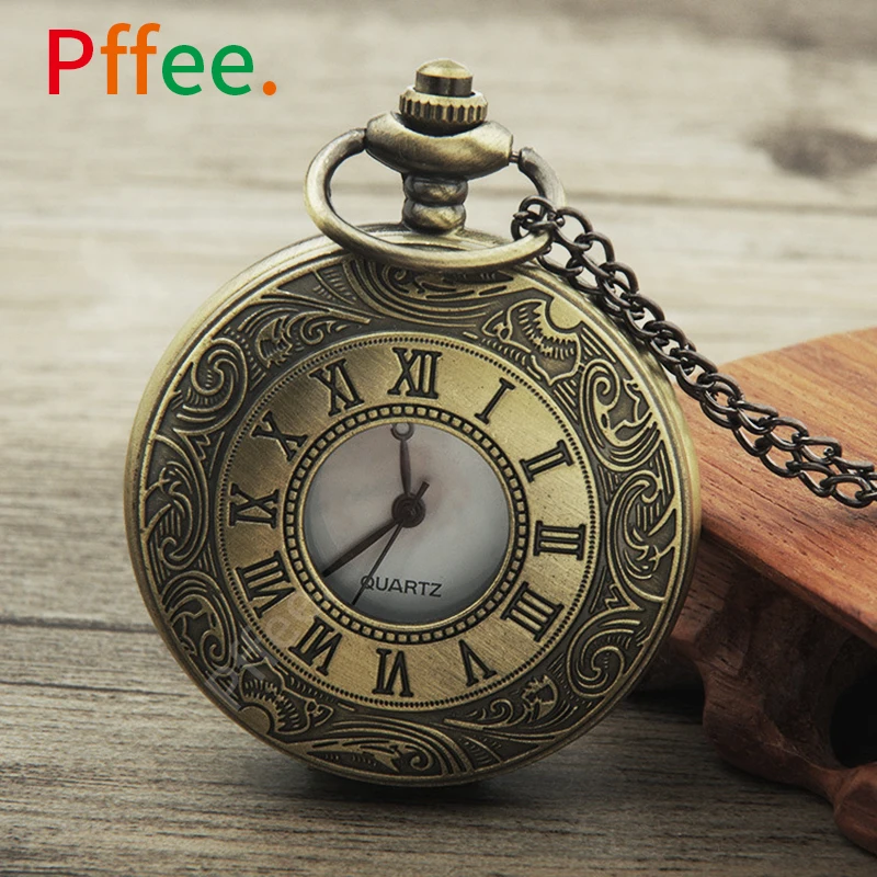 Pffee rzymskie cyfry kwarcowy w starym stylu kieszonkowe zegarek łańcuszek męski damski Steampunk staromodny zegar Reloj jednoczęściowy najlepszy prezent dla mężczyzn kobiet