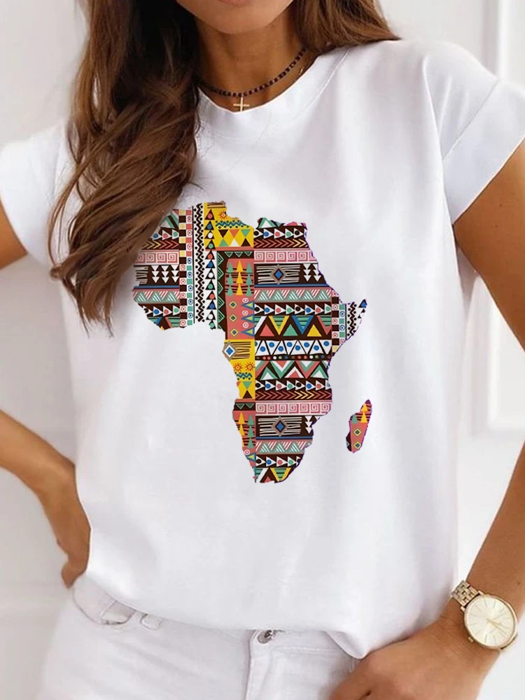 New African Funny Ladies Clothes Casual Short Sleeve Tshirt T Shirt O-neck Loose Summer White Tee Top Print Camisetas De Mujer