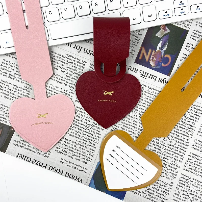 Heart-shaped PU Luggage Tag Women Men Flight Holiday Travel Accessories Suitcase Tags Name ID Address Lable Bag Tags for Luggage