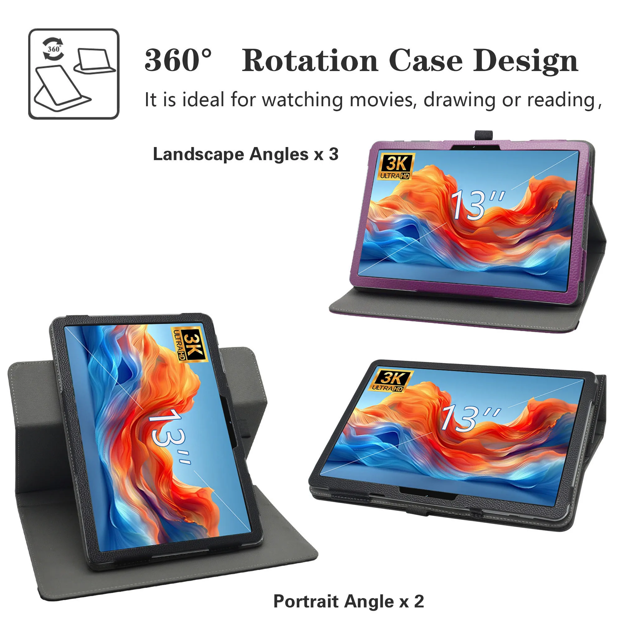 For MAXLEGEN M31 13 inch inch Tablet Rotating Case，360 Degree Rotation PU Leather Stand Cover