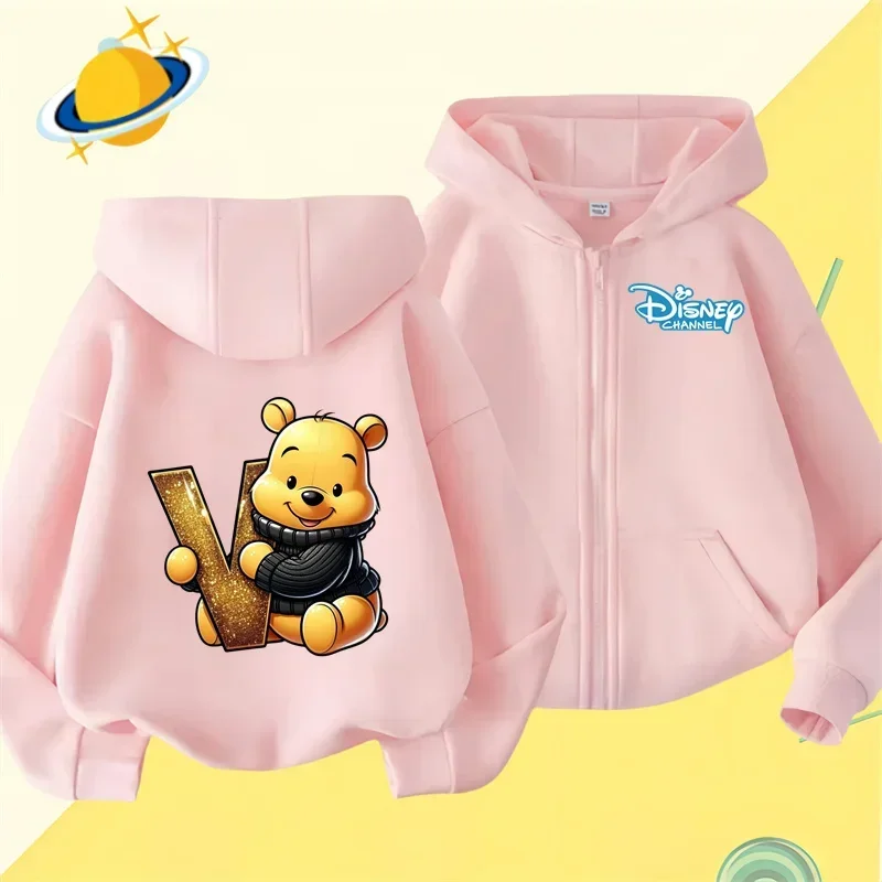 Winnie the Pooh New pin zipper hoodie Boys Girls sweatshirt Autumn and winter long sleeve Harajuku jumper Disney casual hoodie