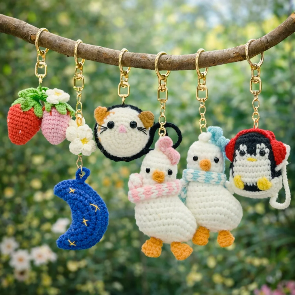 PendantSeries Crochet Unique Knitted Animal & Plant Pendant Decor Useful Keyrings Cute Keychains