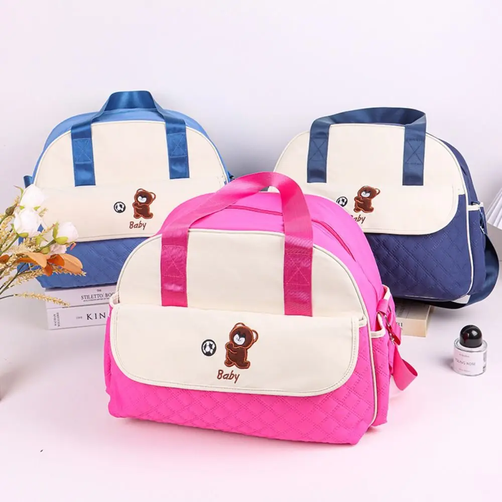 Creative Cartoon Mommy Bag Bear Pattern Lightweight Mommy Crossbody Bag Wear-resistant Practical Portable Diaper Bag Daily Use