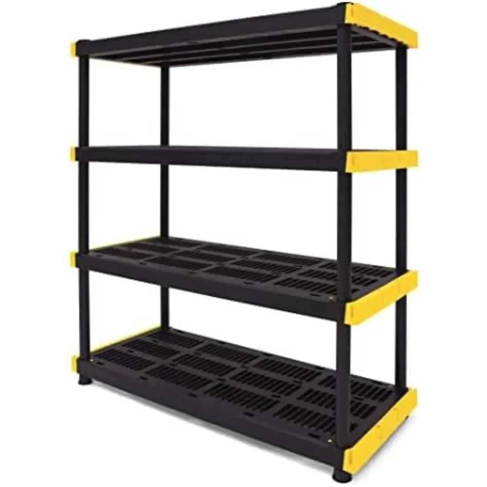 Black & Yellow®, 4-Tier Heavy Duty Plastic Storage Shelving Unit, 200lbs/shelf (55”H x 48”W x 20”D), for Indoor/Outdoor Organ