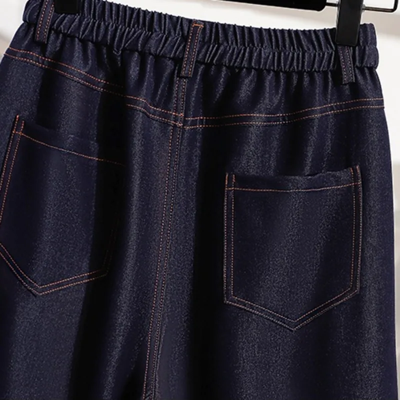 ANJY Spring Summer New Women Elastic Waist Fungus Loose Straight Cropped Jeans High-waisted Korean Style Chic Denim Pants A25761