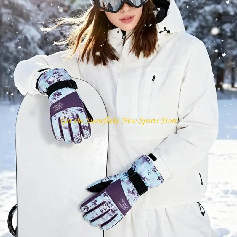 

E56D ветрозащитные лыжные перчатки для мужчин и женщин, термоизоляционные перчатки для сноуборда в холодную погоду с ремешком на