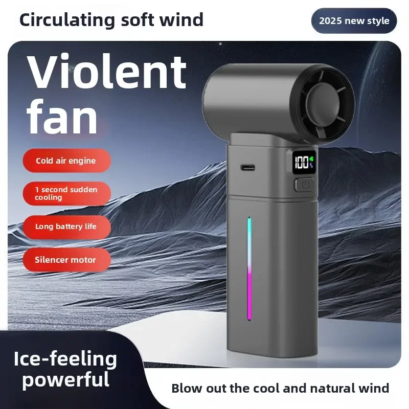 Ventilatore elettrico portatile Ventilatore portatile appeso al collo Display digitale Turbina pieghevole Ventilatore per ghiaccio a semiconduttore ad alta velocità