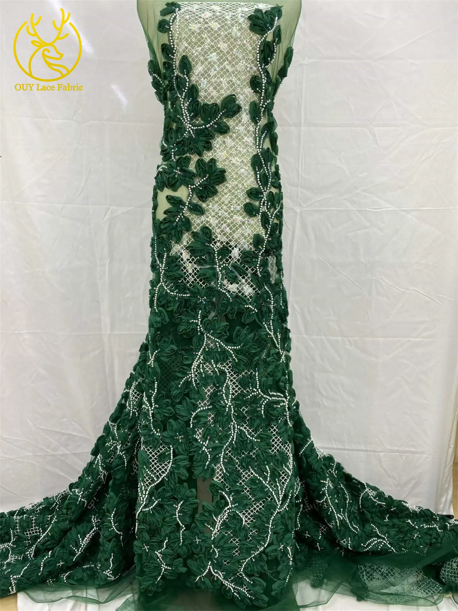 2026 Modische französische Mesh-Spitze mit Perlen und Pailletten, 3D Hochwertige nigerianische Spitze für Brautkleider und Hochzeitskleider, 5Y – Detail 10
