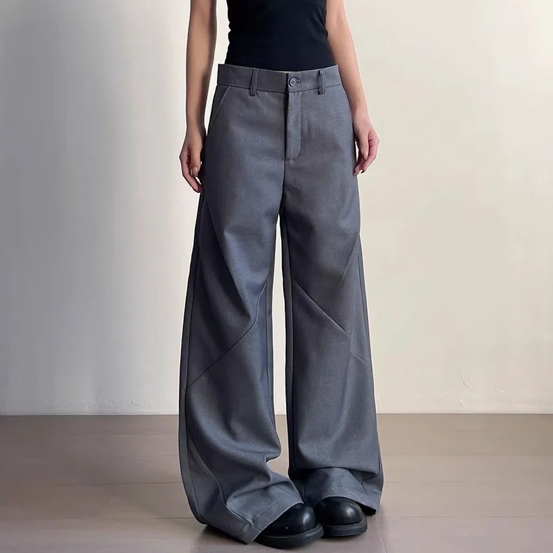 

Women Suit Pants 2025 Spring Autumn New Fit Pants High Waist Pleated Straight Wide Leg Pants Floor Women's Chic Trousers