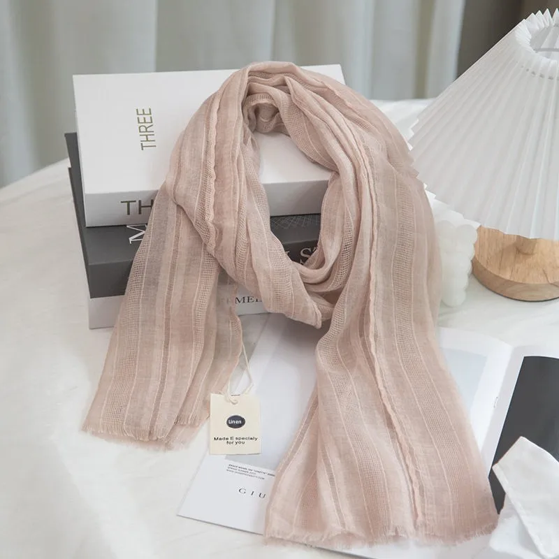 Lightweight Cotton Linen Scarf Long Beach Style Neck Protection Spring Autumn New Model  Color Women's Fashion Accessory