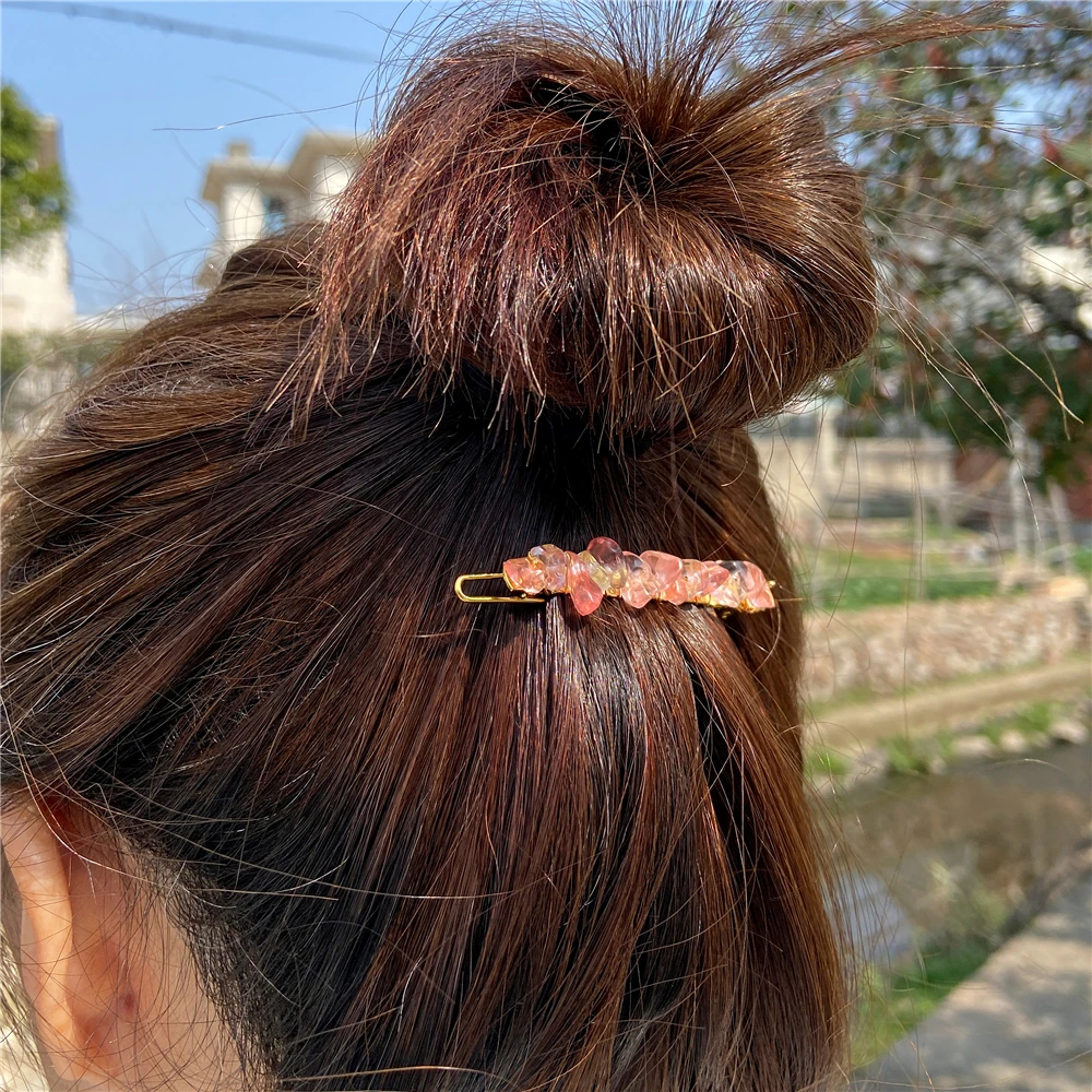 Chip Stone Hair Clip Natural Gravel Blue Amazonite Citrines Quartzs Hairpins Accessories Jewelry Gift For Bridal Wedding Women image 6