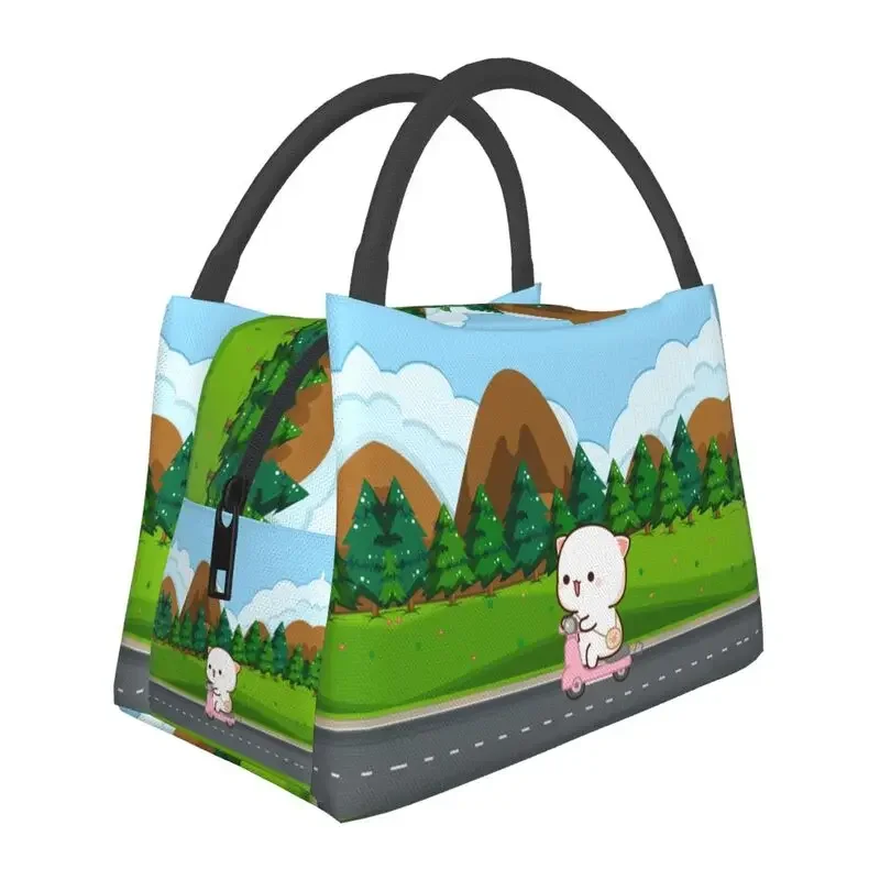 

Cute Peach Mochi Cat Insulated Lunch Bags for Outdoor Picnic Peach And Goma Leakproof Thermal Cooler Bento Box Women