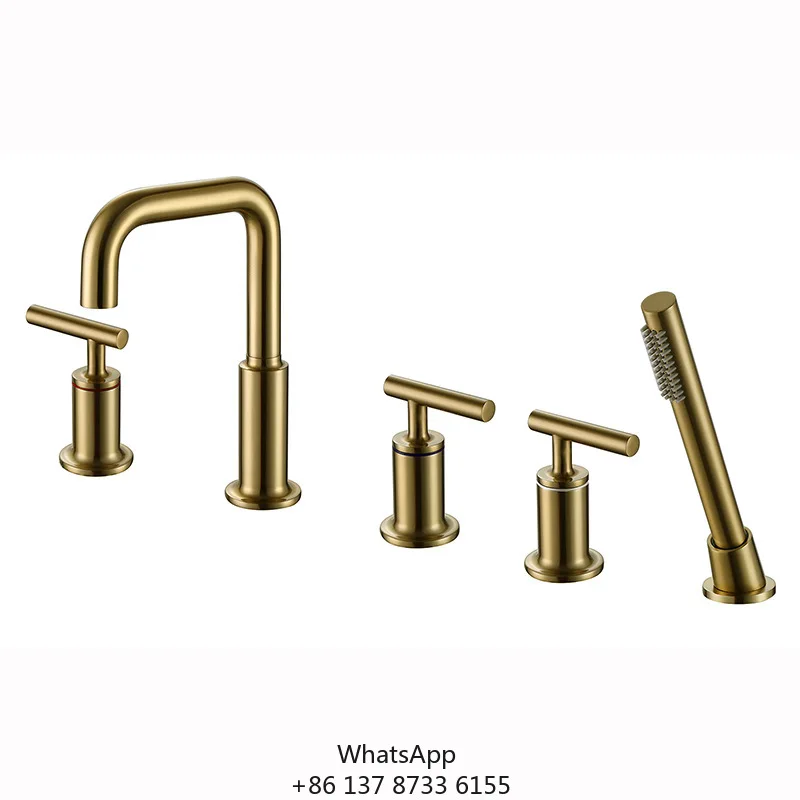

New Arrival Bathroom 5 Hole Hand Shower Brushed Gold Bathtub Faucet Wholesale Bathtub Faucet