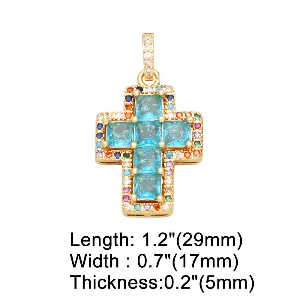 OCESRIO Trendy Multicolor Crystal Cross Pendant for Necklace Copper Gold Plated CZ Crucifix Jewelry Making Component pdtb277