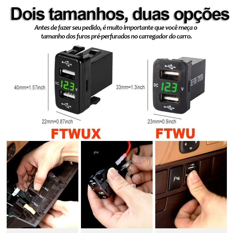 Novo carro usb toyota carregador 12v 24v adaptador duplo usb 4.2a corolla hilux soquete isqueiro para telefone inteligente voltímetro