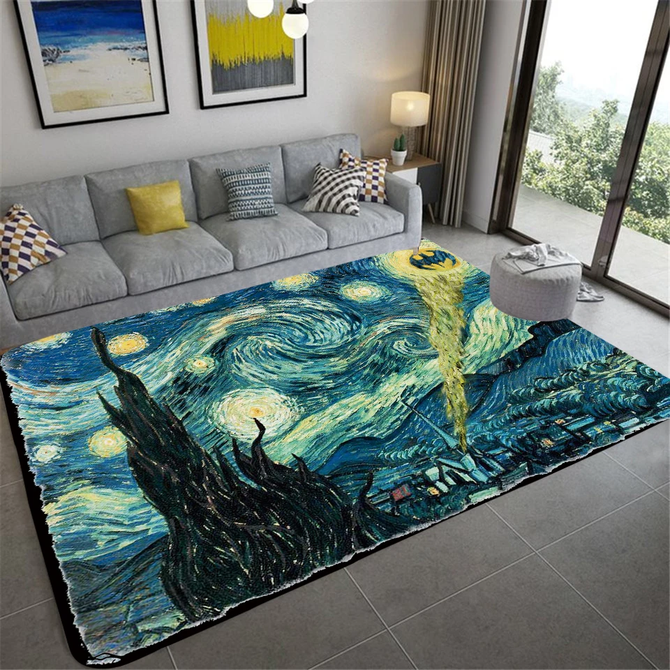 

Vincent Van Gogh Starry Night Carpet Art Abstract Rugs Forest Night View Soft Floor Mat for Home Living Room Bedroom Dorm Decor