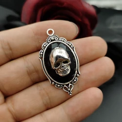 4pcs Gothic Skull Dangle Silver plated Framed Skull Cameo Charms Halloween Witch Pendant Fit Jewelry Making DIY Jewelry Findings