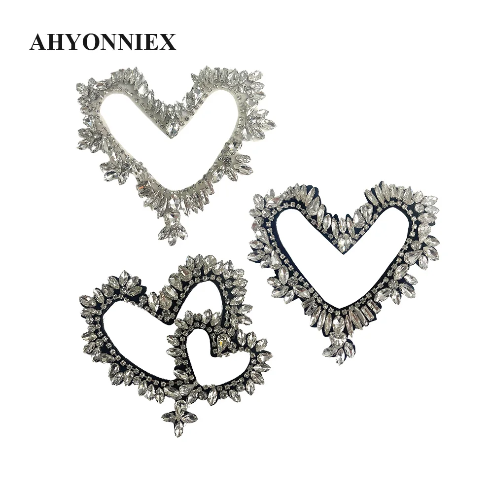 1 Piece Handmade Heart Shape Rhinestone Beaded Patches for Clothes Sew On Patch Badge Applique Jeans Decoration Patches