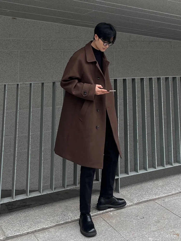 

Мужское шерстяное пальто свободного кроя в британском стиле, осенне-зимнее, до колен, молодежное, модное, современное