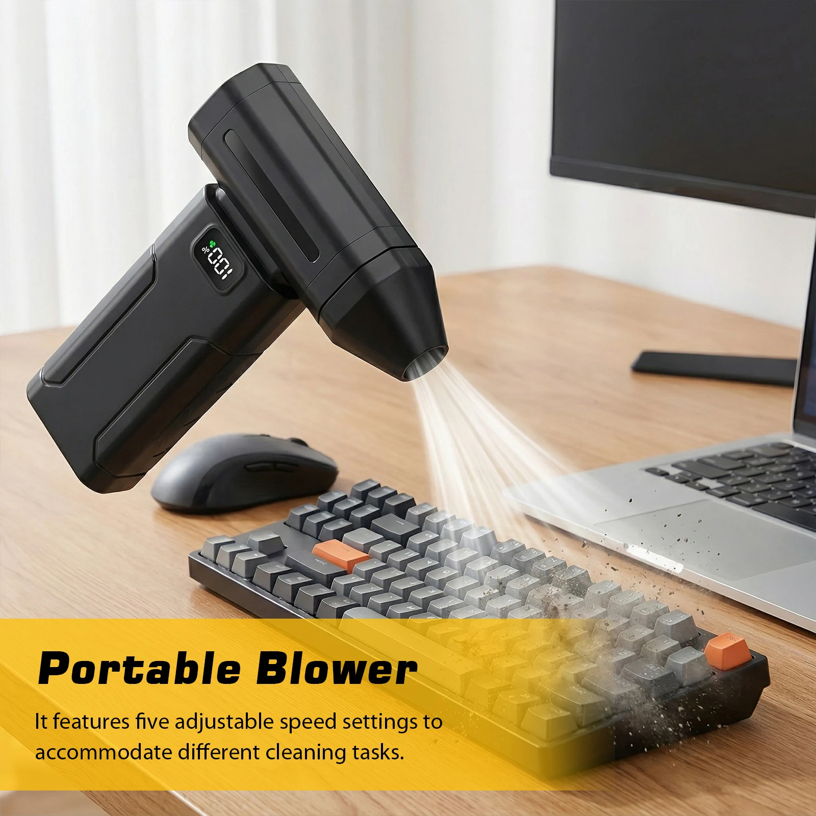 Compressed Air Duster 5-Speed Handheld Portable Dust Blower Electric Dryer 6000mAh Screen Display for Home Computer Keyboard Car