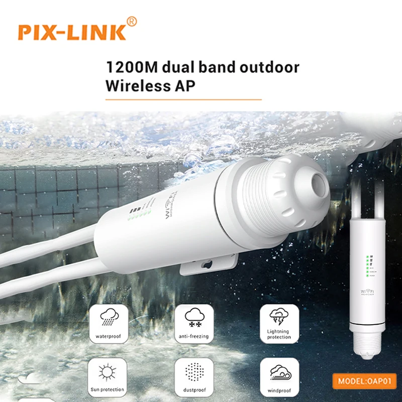 Punto de Acceso Inalámbrico de Alta Potencia para Exteriores de 1200M, Doble Banda 2.4G/5G, con MU-MIMO, IP65 Impermeable, para Jardín, OAP01