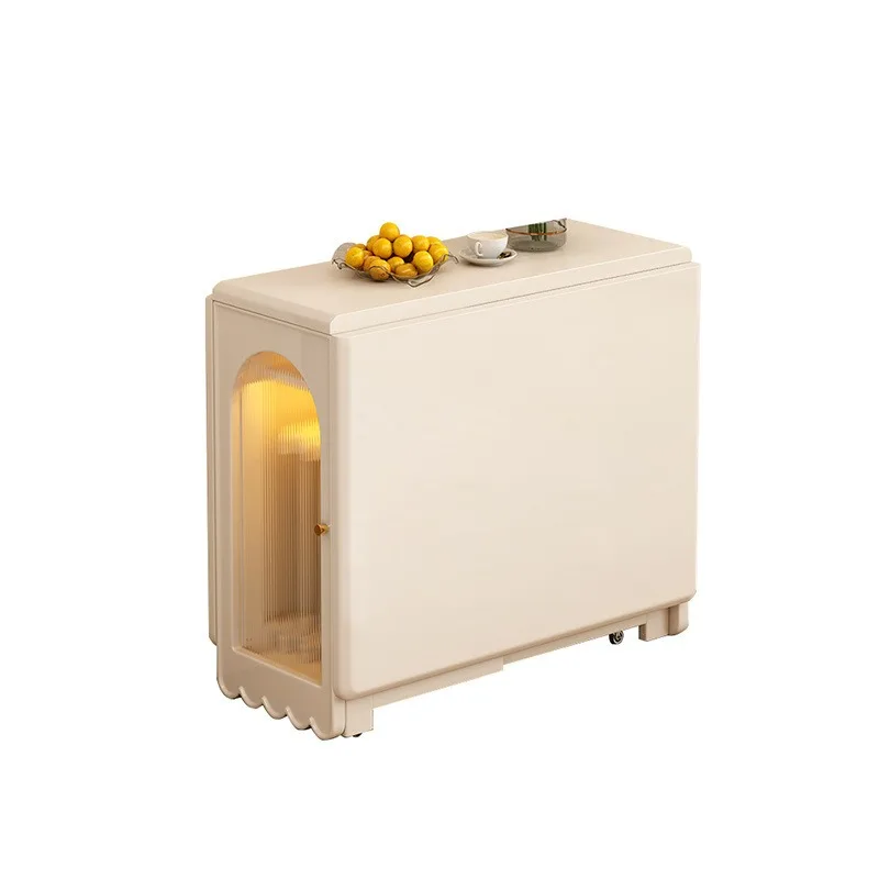 

Cream wind solid wood folding dining table white small apartment