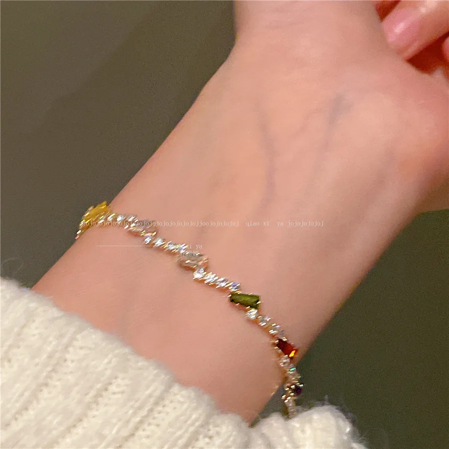Charm Bracelets For Women Girl Created Gemstone Colorful Shine Crystal Bangle Fine Jewelry Party Accessories
