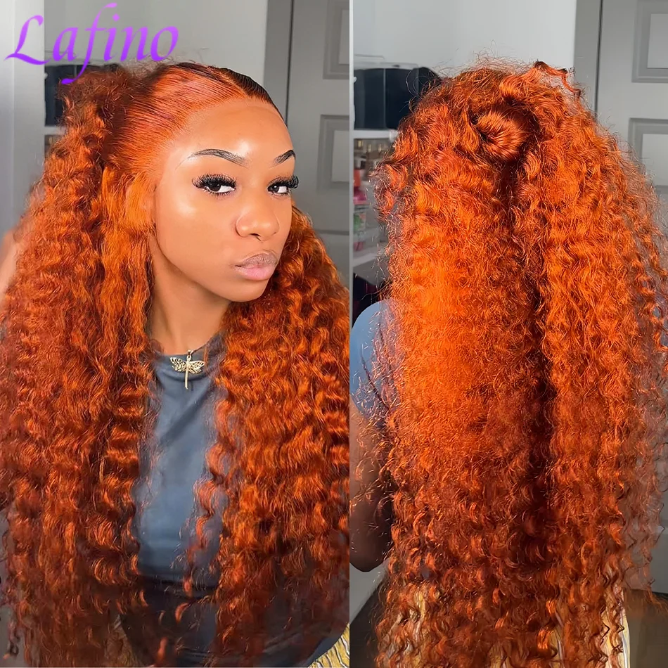 

Orange Ginger 13x4 13x6 Deep Wave Curly HD Lace Front Preplucked Wig 200 Density Brazilian Water Wave Human Hair Wigs For Women
