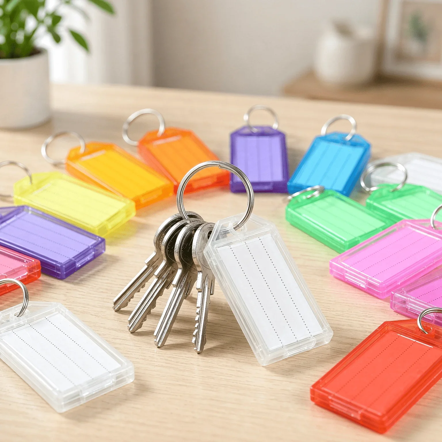 38/48/80Pcs Flip Lid Key Tags Set Random Colors Plastic Keychain Labels Metal Ring Writing Area Home Keys Office TMZ