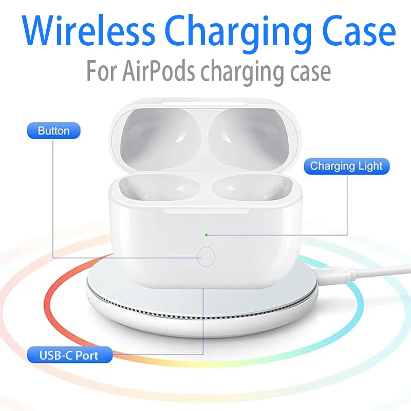 USB-C Replacement Wireless Charging Box For Airpods 1/2/3/Pro Charger Case Bluetooth Earphone 680mAh Battery with LED Light