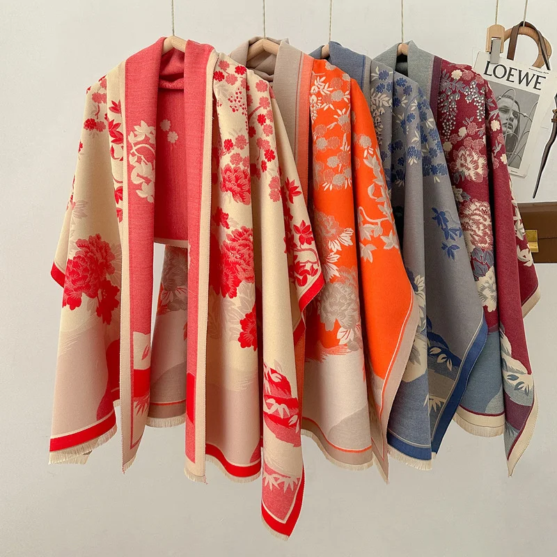 Luxury Brand Cashmere Women Floral Scarf Winter Warm Shawl and Wrap Bandana Pashmina Female Foulard Square Thick Blanket Poncho