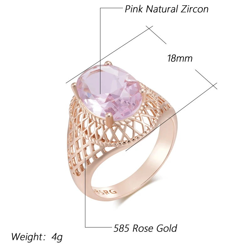 الجوف 585 الذهبي أربعة مخلب الوردي الزركون خواتم كبيرة فاخرة النساء صالح فنجر لامعة مجوهرات حفل زفاف خمر اكسسوارات #2