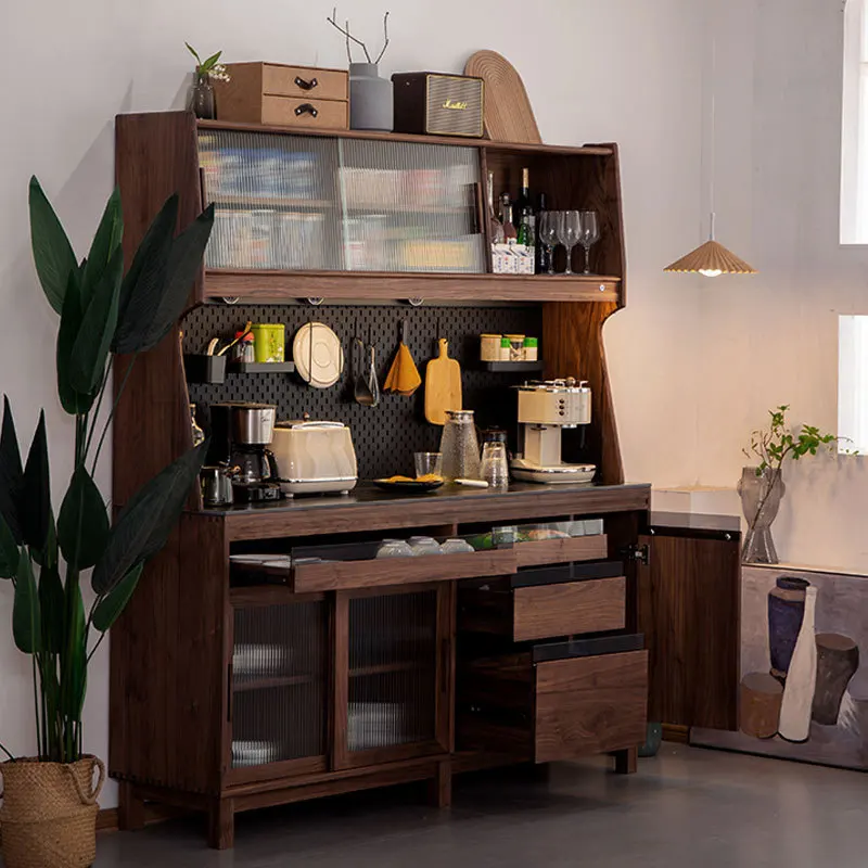 Solid wood side cabinet Bar table Integrated hole board Restaurant Black walnut storage