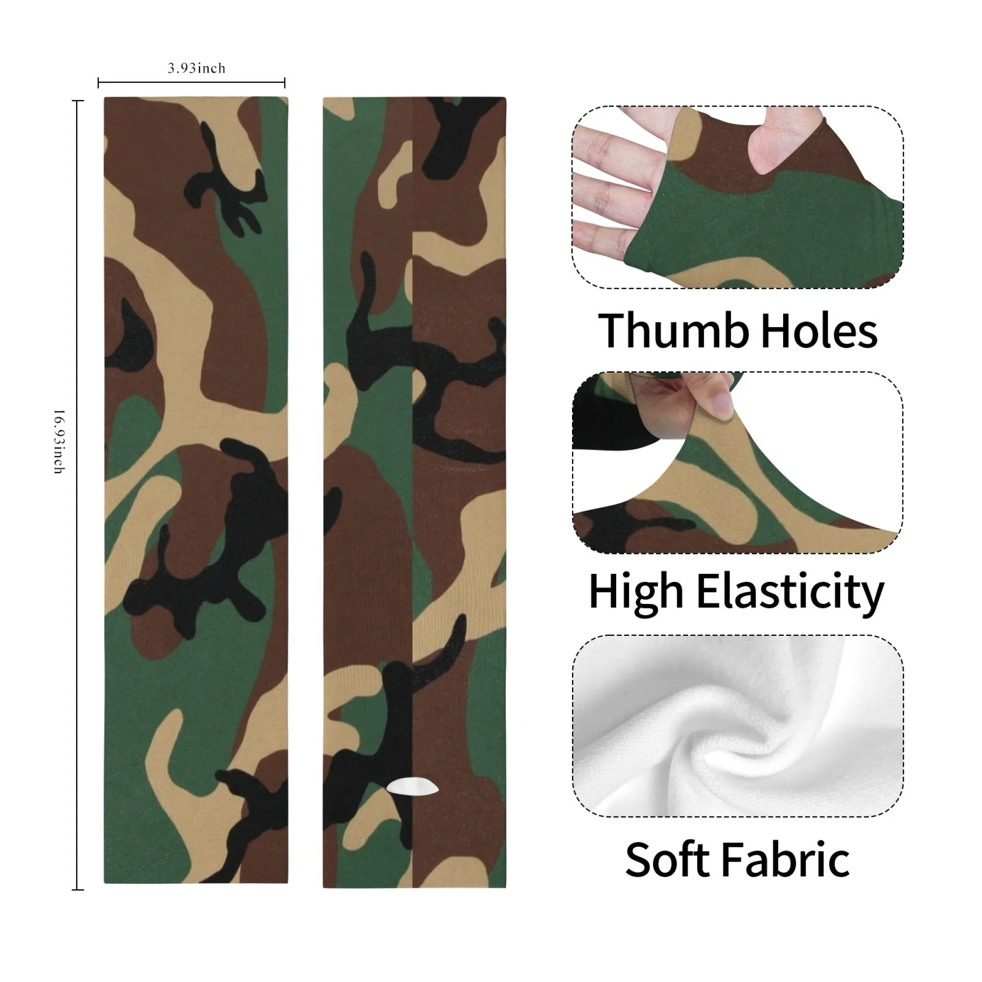 

Green Camouflage Print Arm Sleeves Skin-friendly Breathable Protective Sleeves Outdoor Cycling Running Summer Arm Sleeves