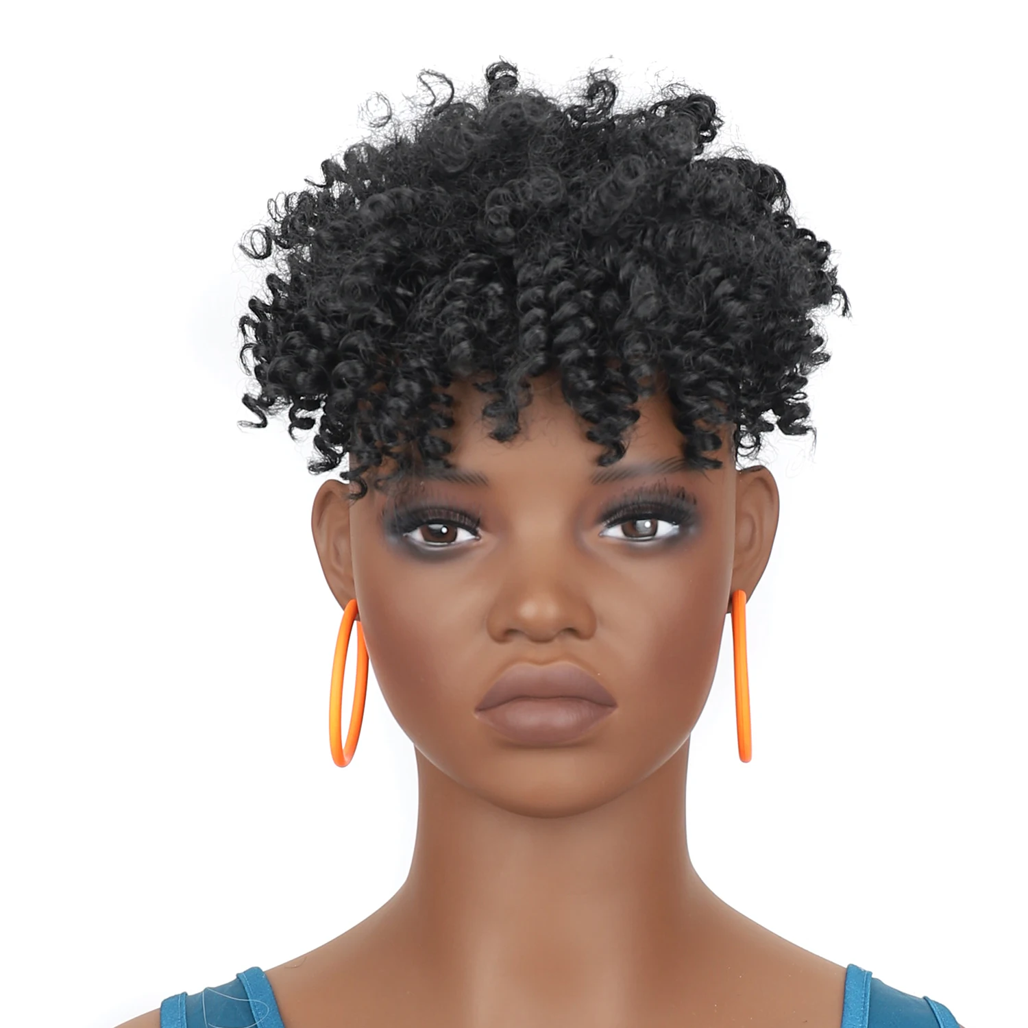 Short Curly Afro Hair Topper for Men Women, Black Synthetic Dreadlock Toupee with 4 Clips