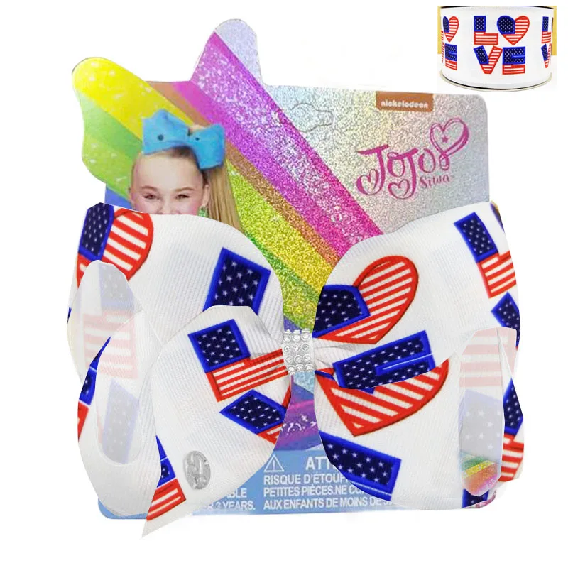 

37 Style NEW Independence DayJuly Fourth Bowk 8inch USA Flag Hair Bow Hairclip Kids Girls Ribbon Jumbo Hair Accessories for Girl