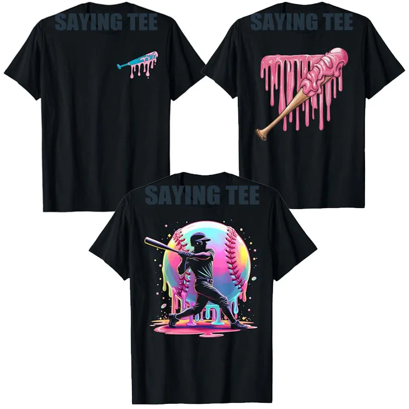 

Baseball Pink Ice-cream Baseball Bat with Sprinkles Drip T-Shirt Boys Fashion Baseball-Player Drippy Sports Tee Novelty Y2k Top
