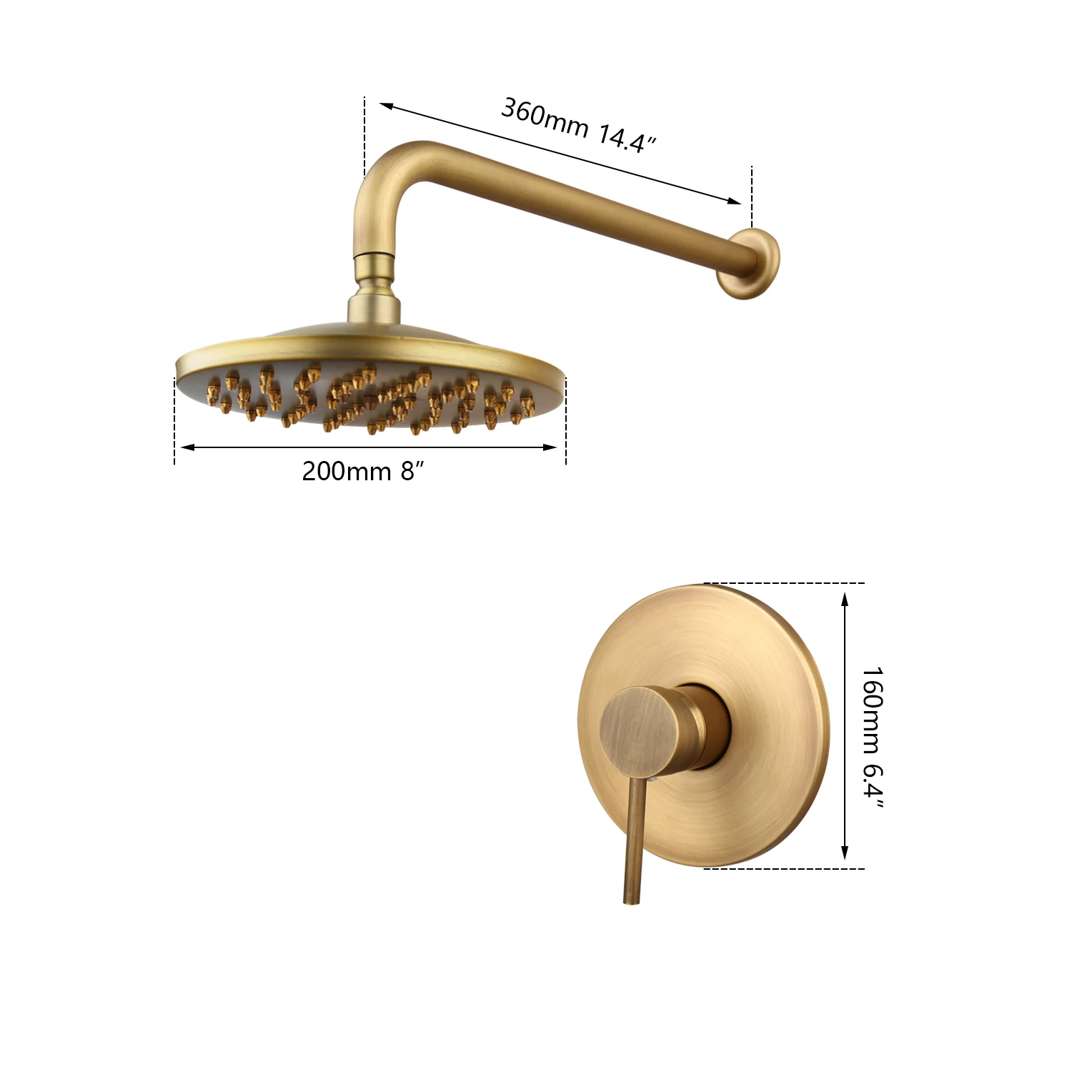 KEMAIDI Antique Brass Shower Set Wall Mounted Mixer Rainfall Bathroom Shower Bathtub Shower Faucet Sets Shower Head