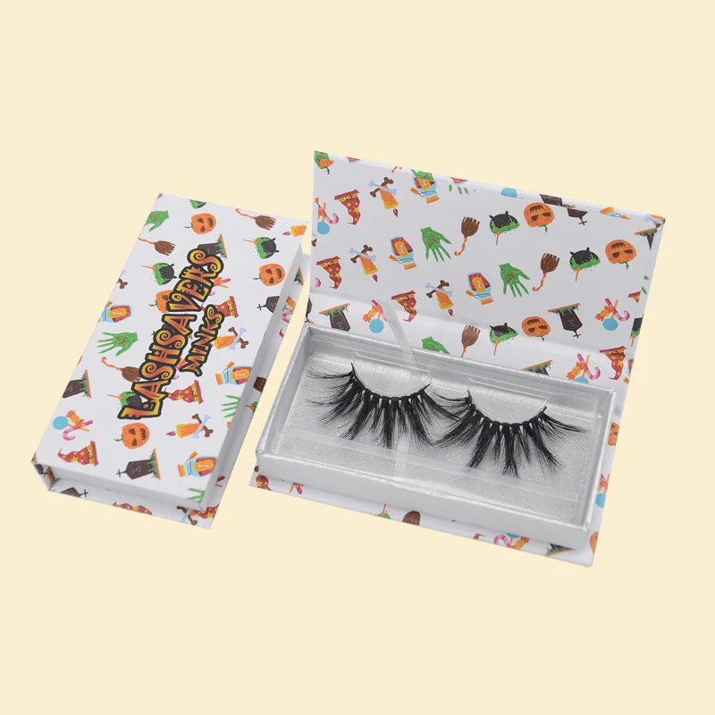 1 stücke Falsche Wimpern Lagerung Halloween Box Geschenk Box Magnet Box Verpackung Unterstützt Individuelles Logo Dicken Falsche Wimpern Werkzeuge