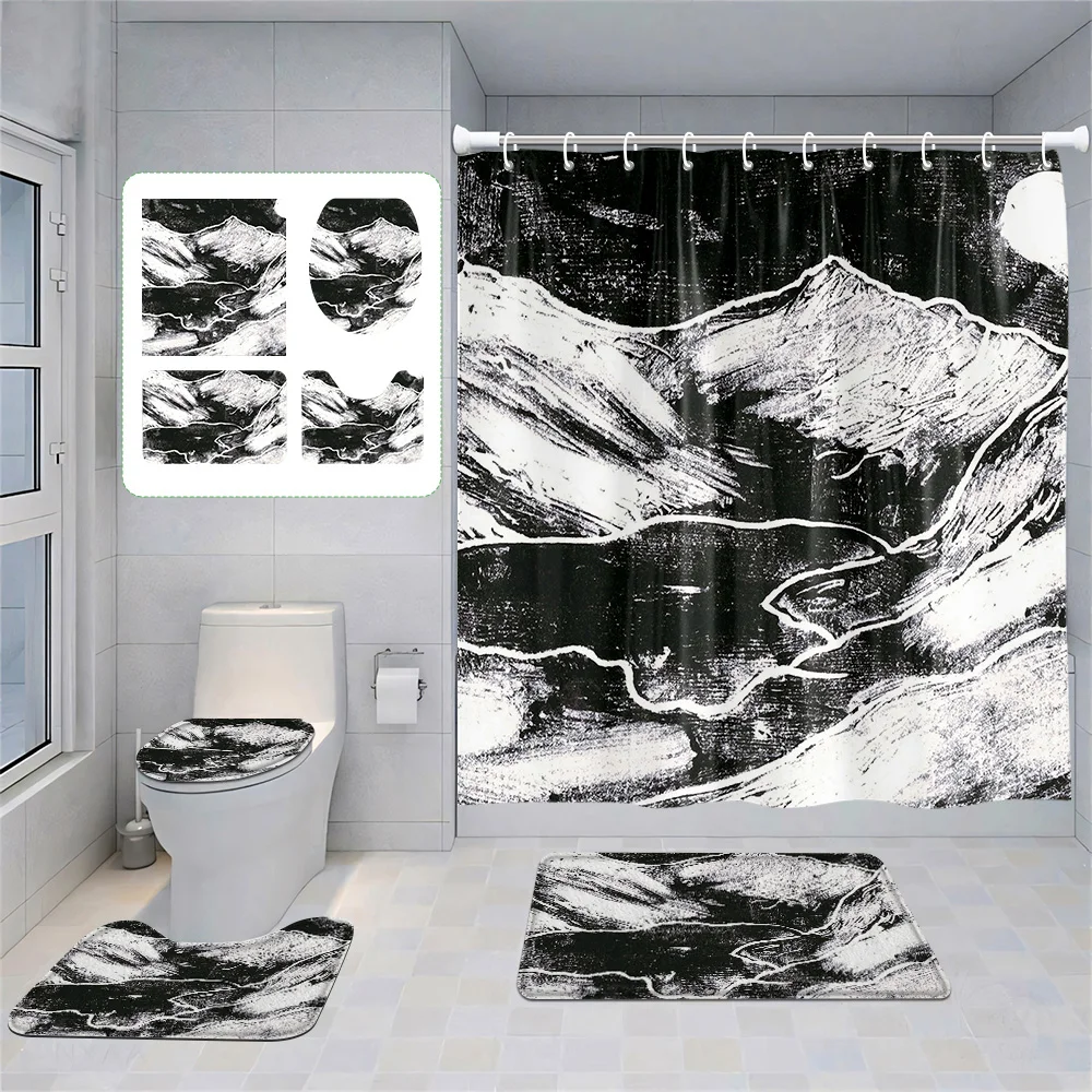 

Минималистичный костюм Morandi для ванной комнаты, абстрактная занавеска для душа, нескользящий напольный коврик, коврик для унитаза, украшение для дома фэн-шуй