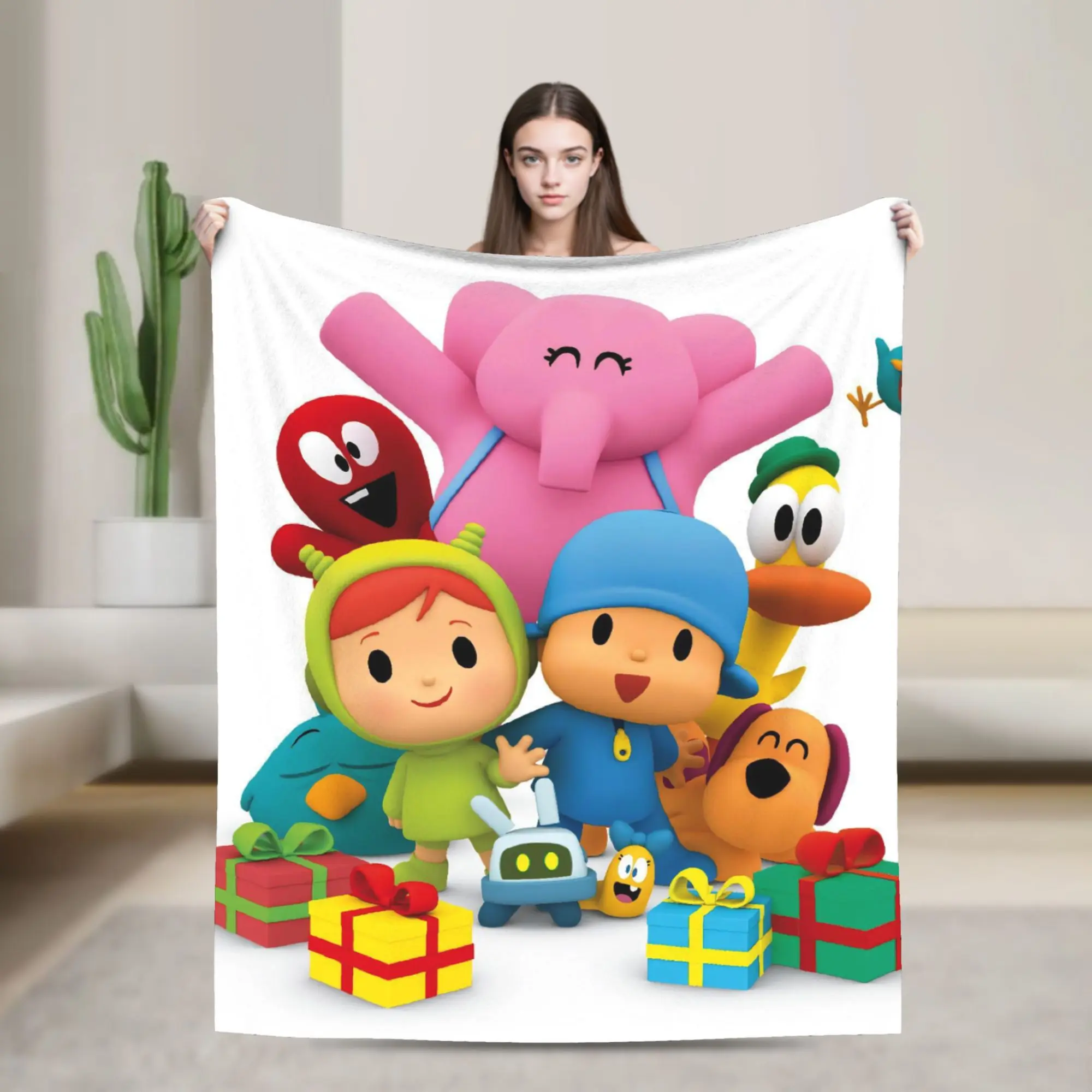 P-POCOYO Elly  Plush Blanket Girls Boys  Flannel Throw Blanket For Couch Bed Super Warm Custom  Bedspread Birthday Present
