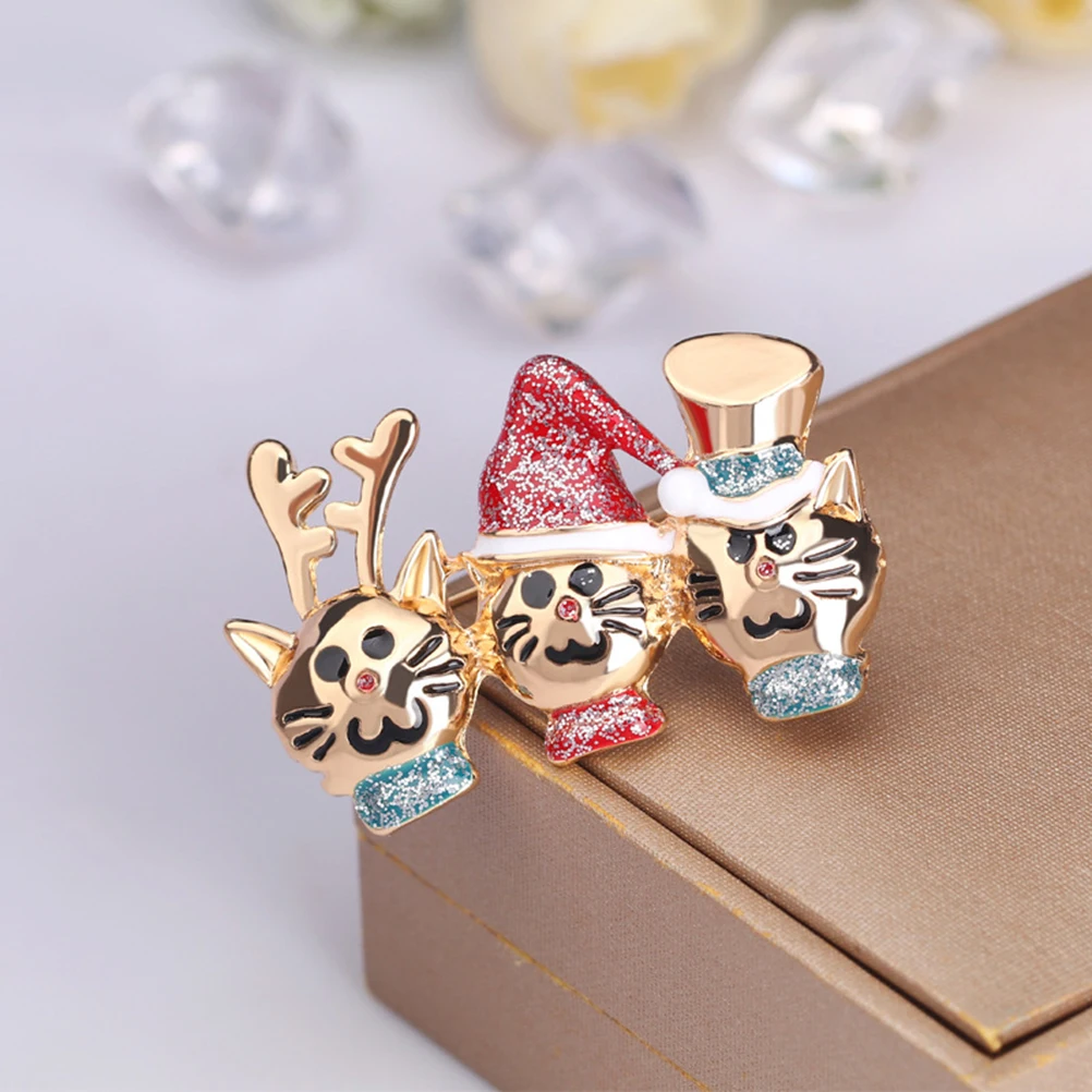 

Christmas Cat Colorful Rhinestone Alloy Brooch Retro Style Christmas Breastpin Party Brooches Gift Party Brooches