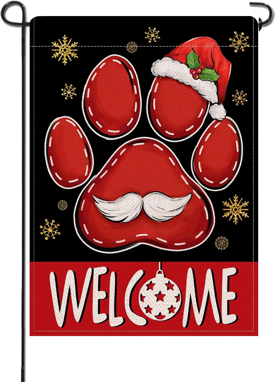 Artofy Welcome Christmas Dog Cat Paw Print Small Decorative Garden Flag, Xmas Santa Hat Snowflake Yard Lawn Outside Decor, W zzo