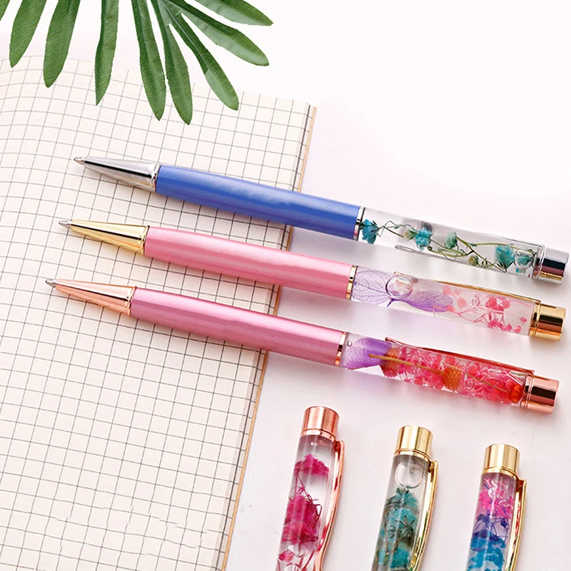 

Подарочная ручка, креативная маленькая свежая ручка ручной работы с сухим цветком, промасленная металлическая шариковая ручка, лазерная гравировка, индивидуальный логотип