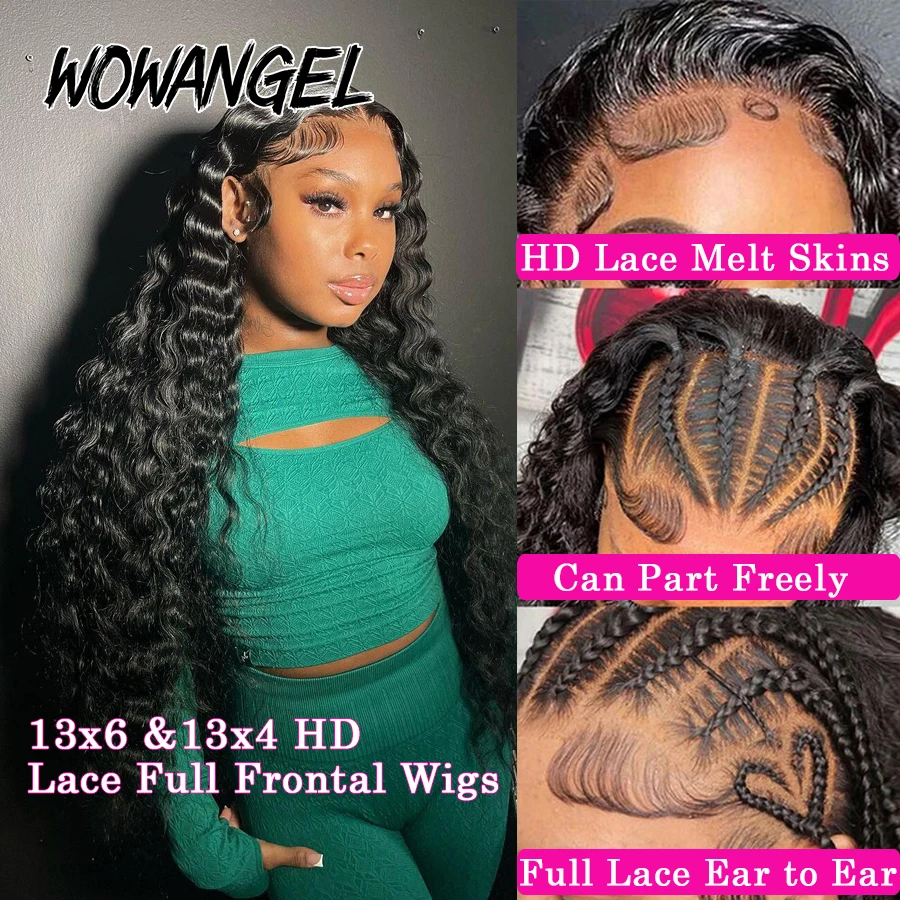 Wow Angel 34 pollici parrucca frontale in pizzo per capelli umani onda profonda 13x6 HD parrucche ricci frontali in pizzo si scioglie pelli 250% naturali Pre pizzicate