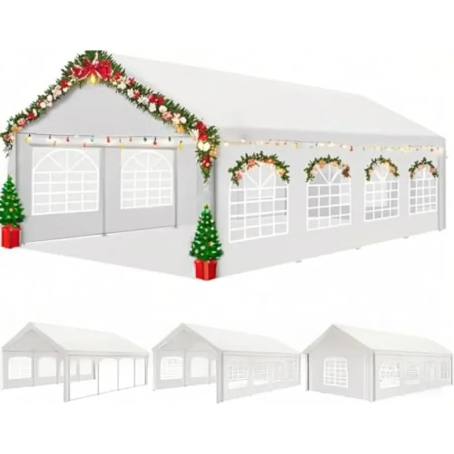 13x26 Heavy Duty Party Tent Outdoor Waterproof Canopy with 10 Church Windows and 8 Sidewalls, Built-in Sandbag, Powder Coating